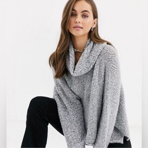 Free People BFF Cowl Neck Fuzzy Pullover Sweater Gray Women’s M Soft!